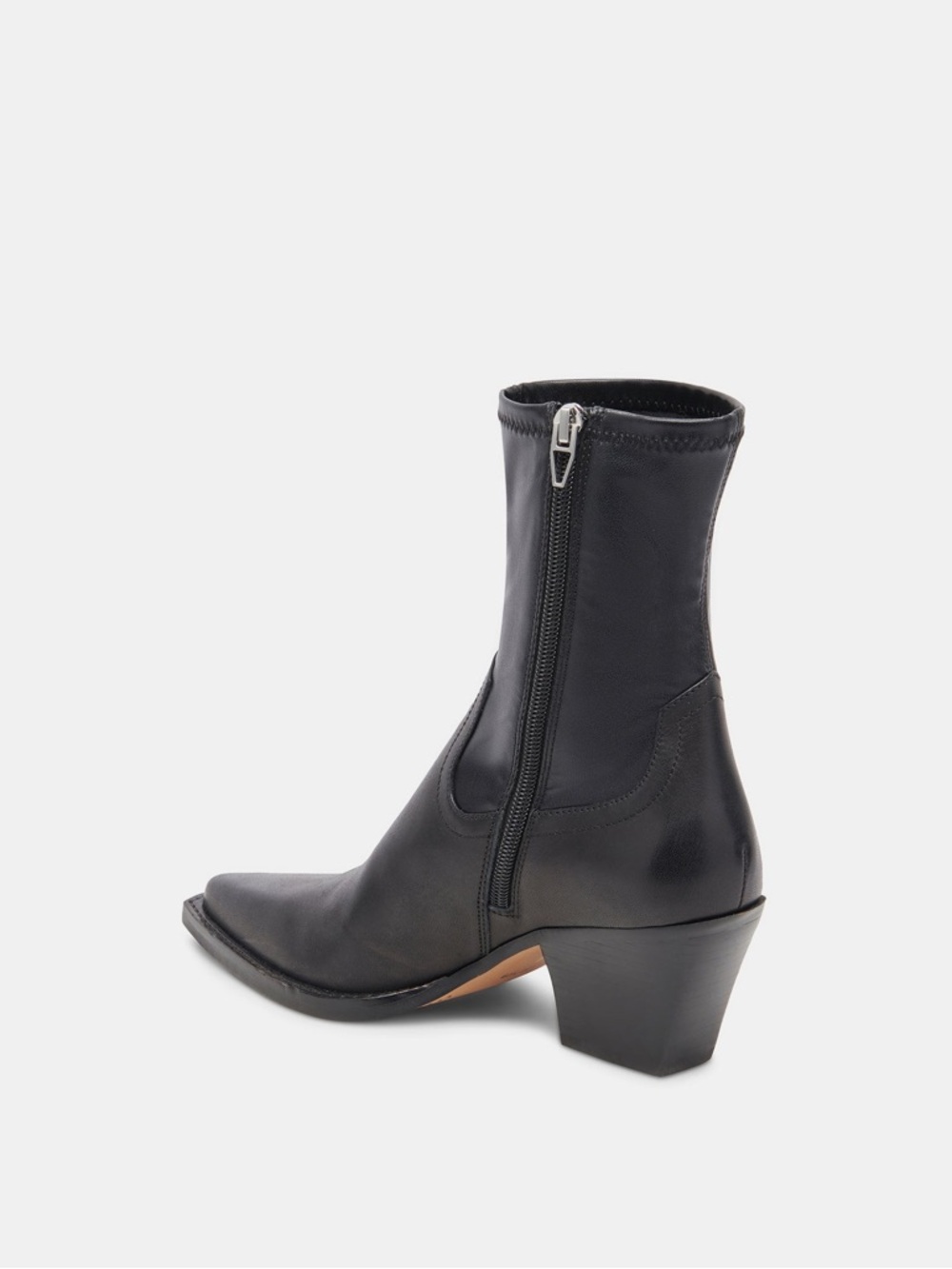 Dolce Vita Black Leather Mid-Calf Block Heel Ankle Boots - Picture 4 of 12